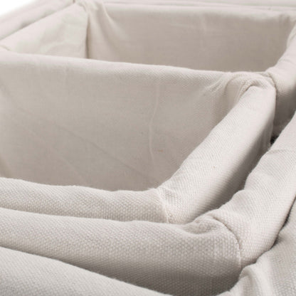 Antique Wash Willow Tray Baskets with White Lining Set 4