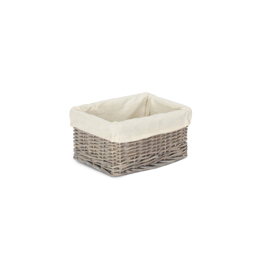 Small Grey Wash Willow Tray Basket with White Lining