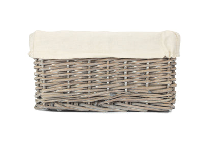 Small Grey Wash Willow Tray Basket with White Lining