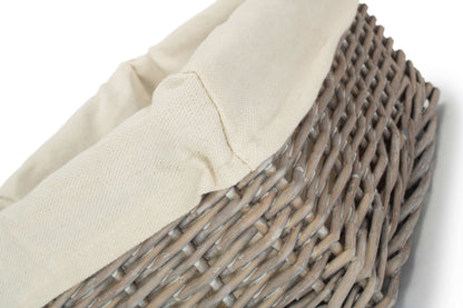 Small Grey Wash Willow Tray Basket with White Lining