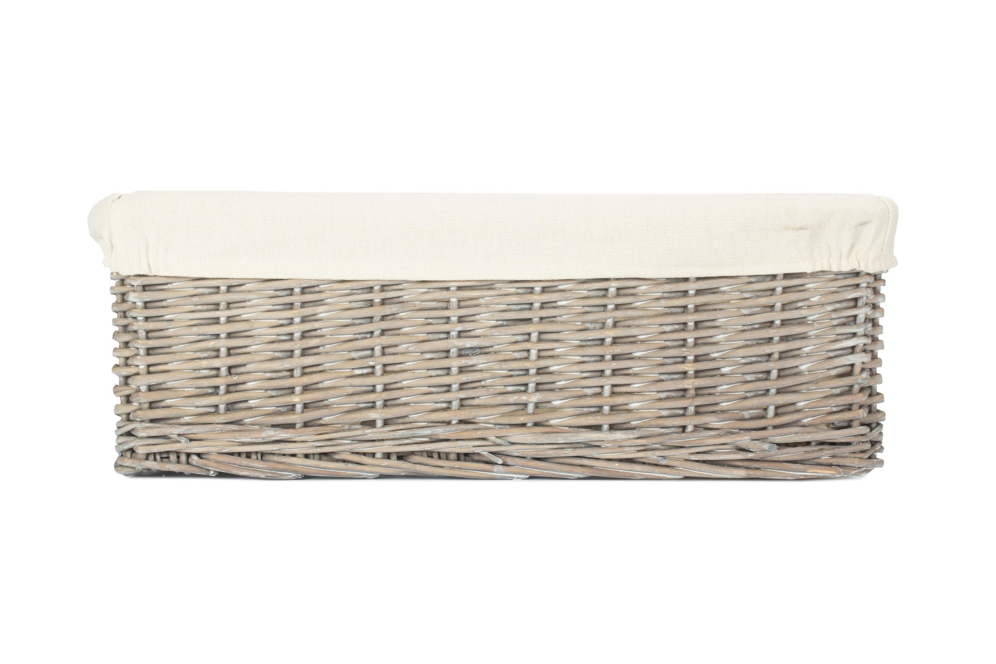 Extra Large Grey Wash Willow Tray Basket with White Lining