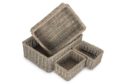Grey Wash Willow Tray Baskets Set 4