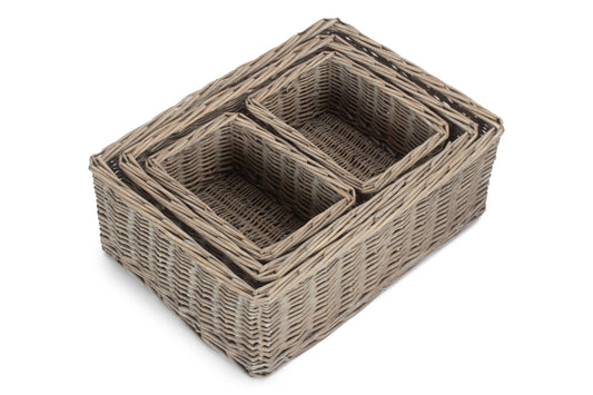 Grey Wash Willow Tray Baskets Set 4