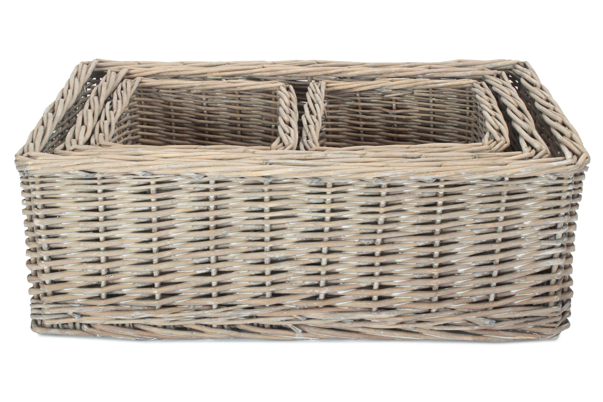 Grey Wash Willow Tray Baskets Set 4