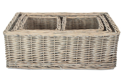 Grey Wash Willow Tray Baskets Set 4