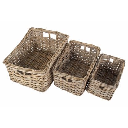 Rectangular Grey Rattan Storage Basket Set 3