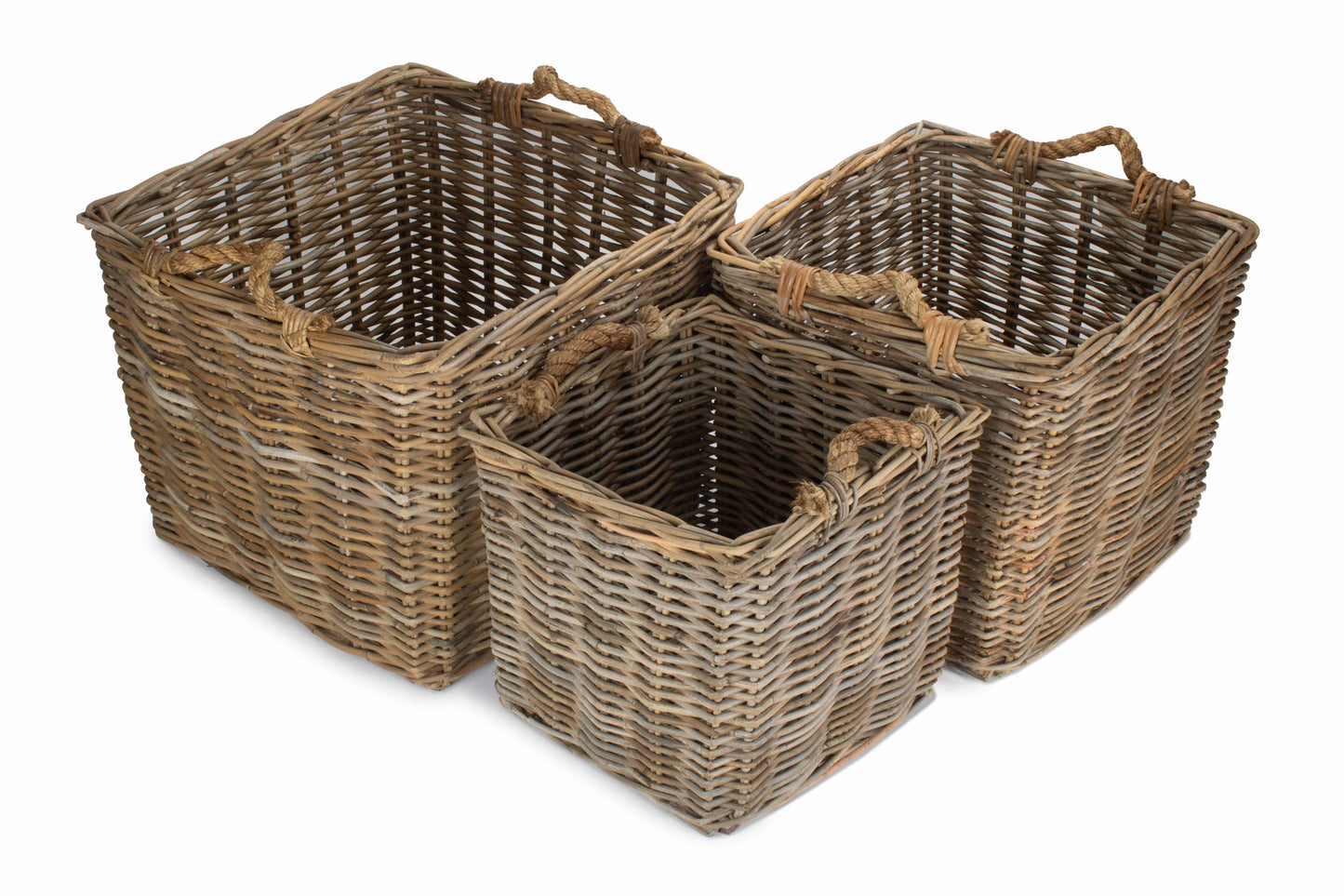 Square Grey Rattan Log Basket Set 3