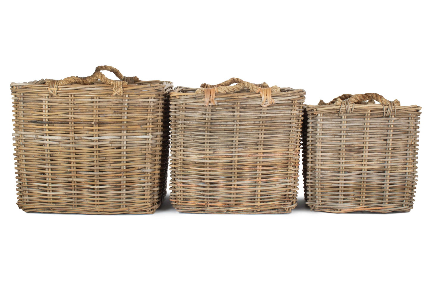 Square Grey Rattan Log Basket Set 3