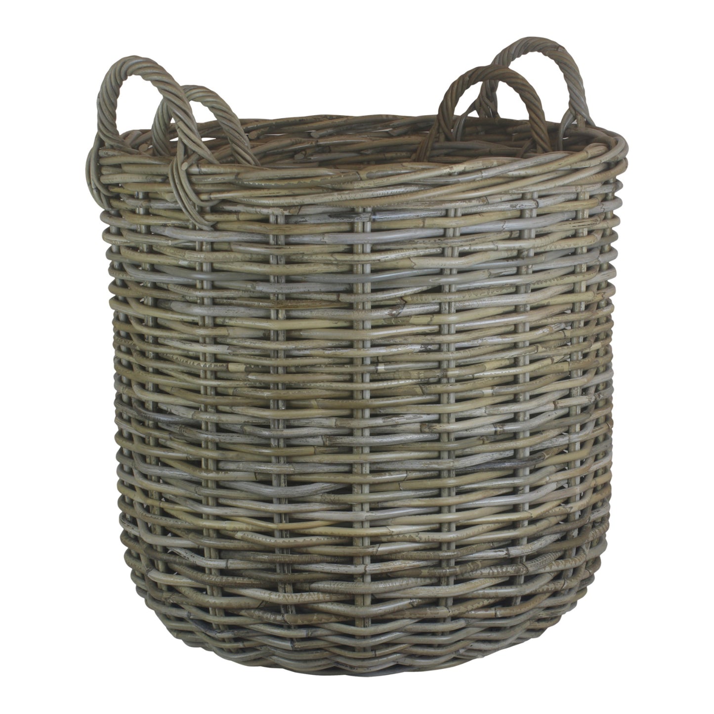 Tall Round Fireside Grey Rattan Log Basket Set 2