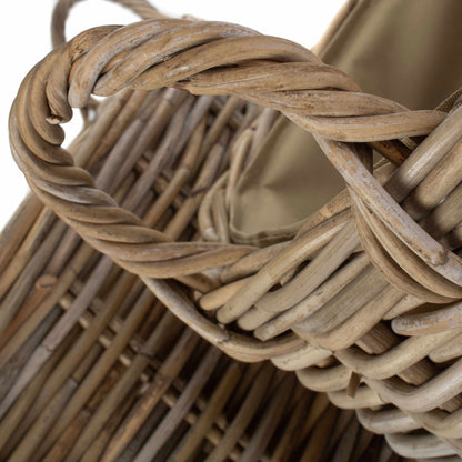 Cordura Lined Tall Round Fireside Grey Rattan Log Basket Set 2