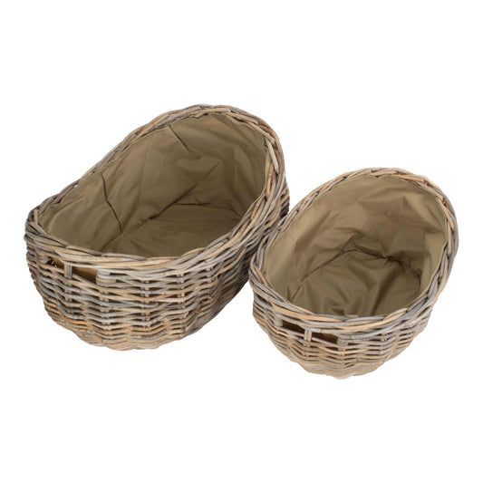 Boat Shaped Rattan Log Basket With Cordura Lining Set 2