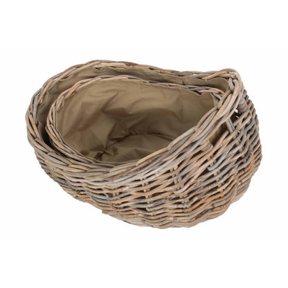 Boat Shaped Rattan Log Basket With Cordura Lining Set 2