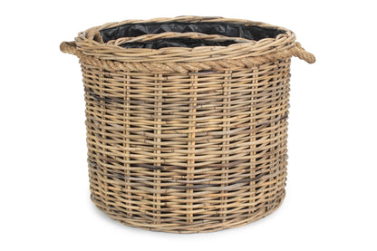 Rope Handled Rattan Round Planter With Plastic Lining Set 2