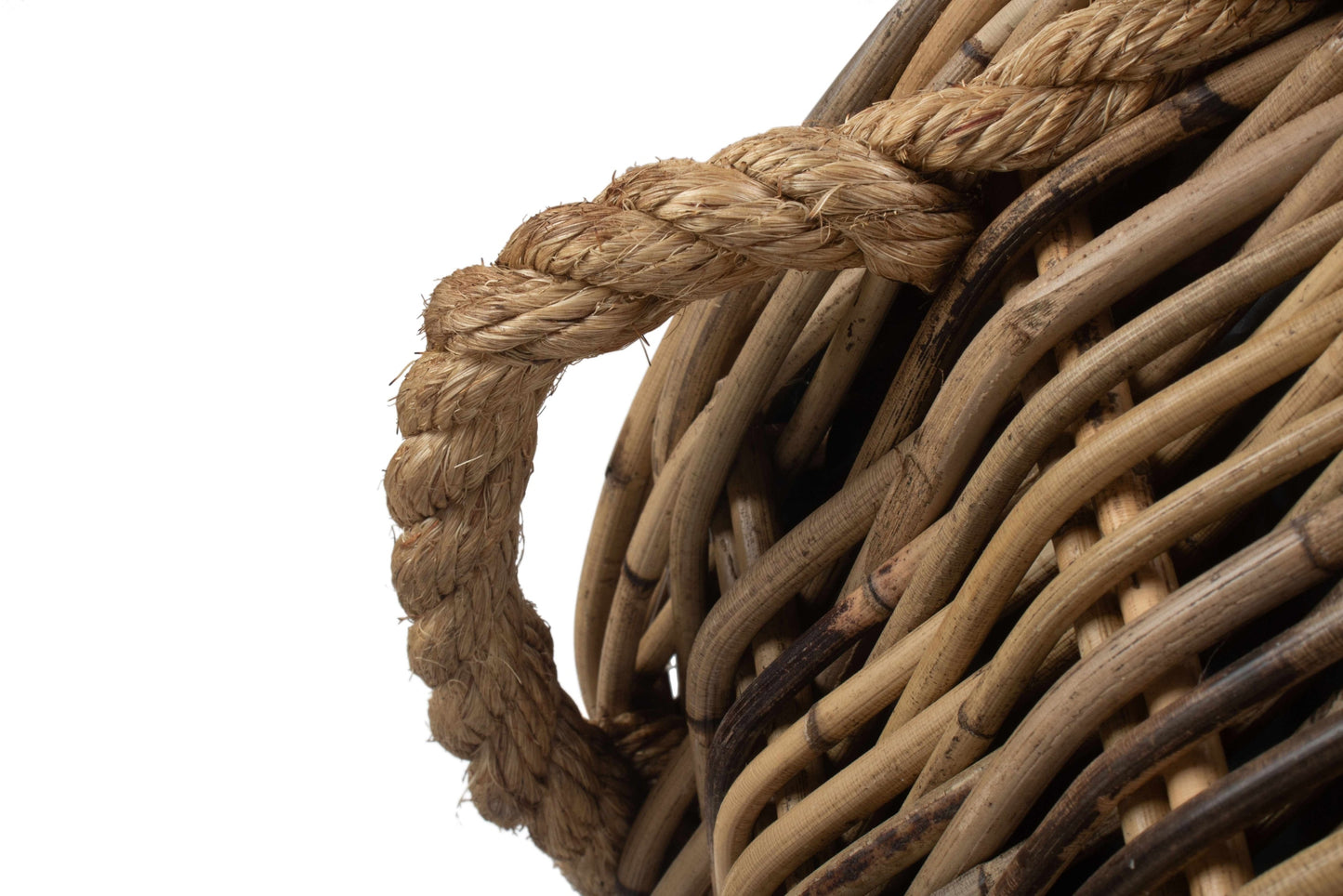 Rope Handled Rattan Round Planter With Plastic Lining Set 2