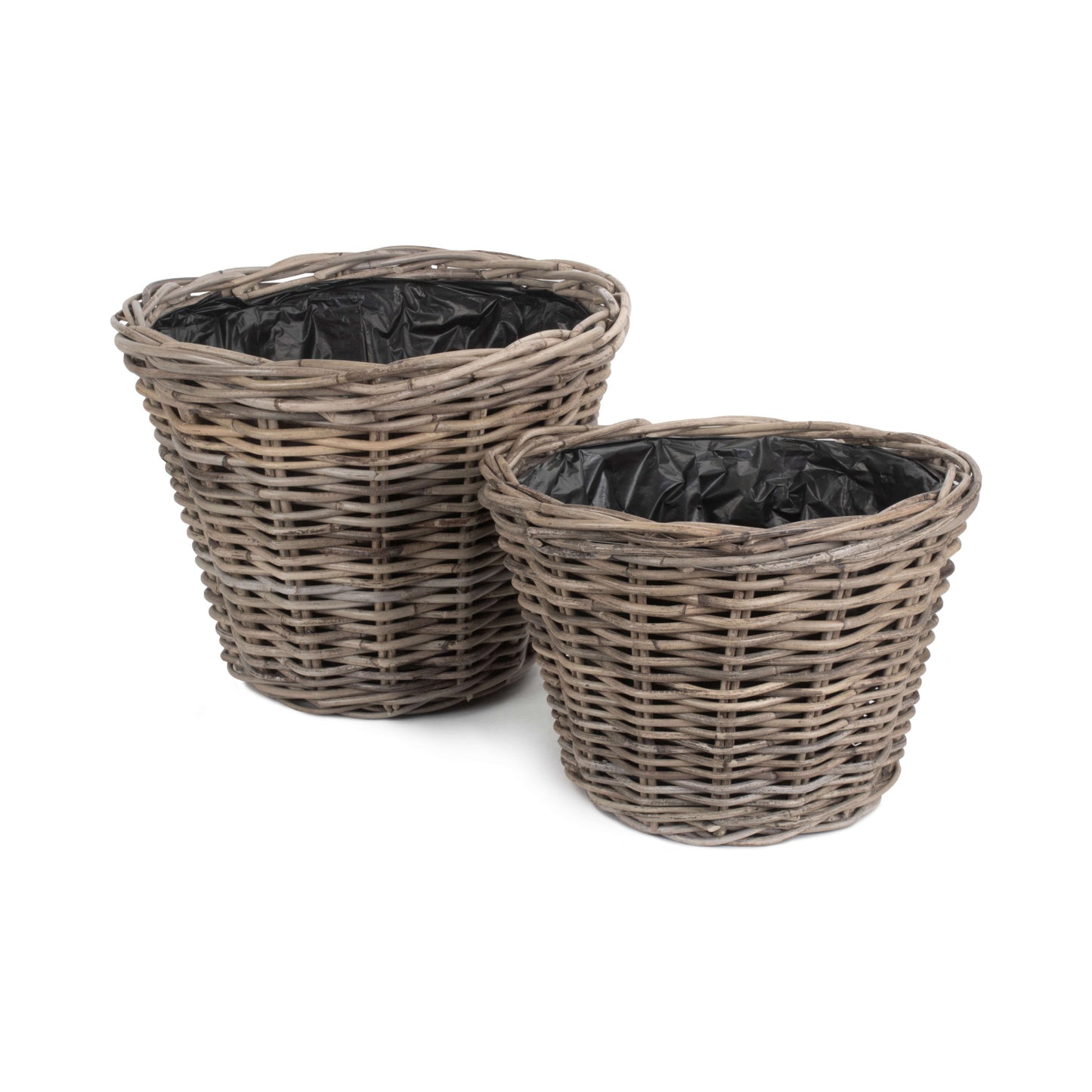 Tapered Rattan Round Planter With Plastic Lining Set 2
