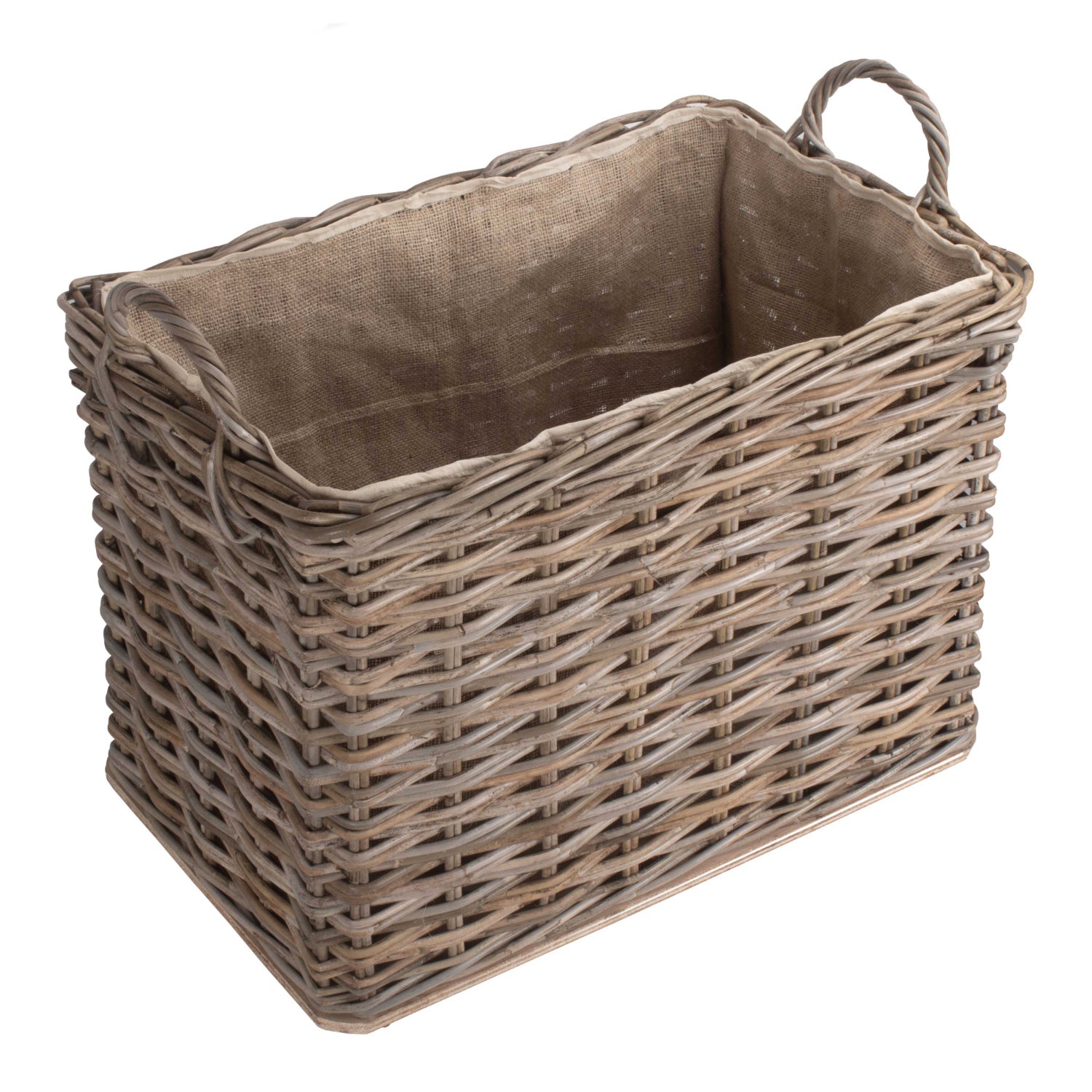 Small Wheeled Rattan Cordura Lined Log Basket