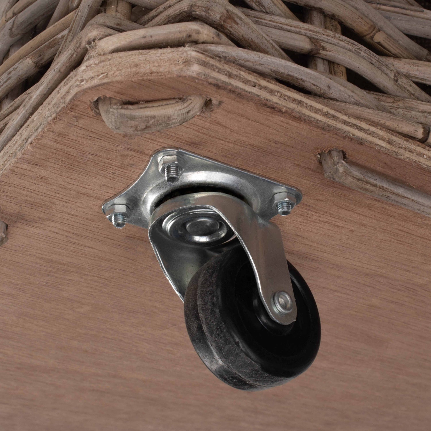 Small Wheeled Rattan Cordura Lined Log Basket