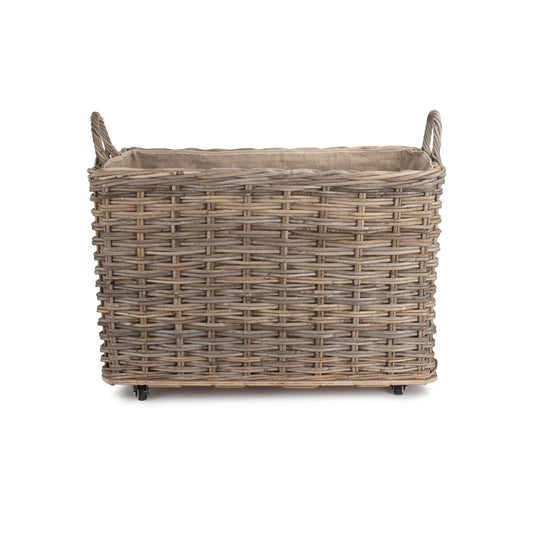 Large Wheeled Rattan Cordura Lined Log Basket