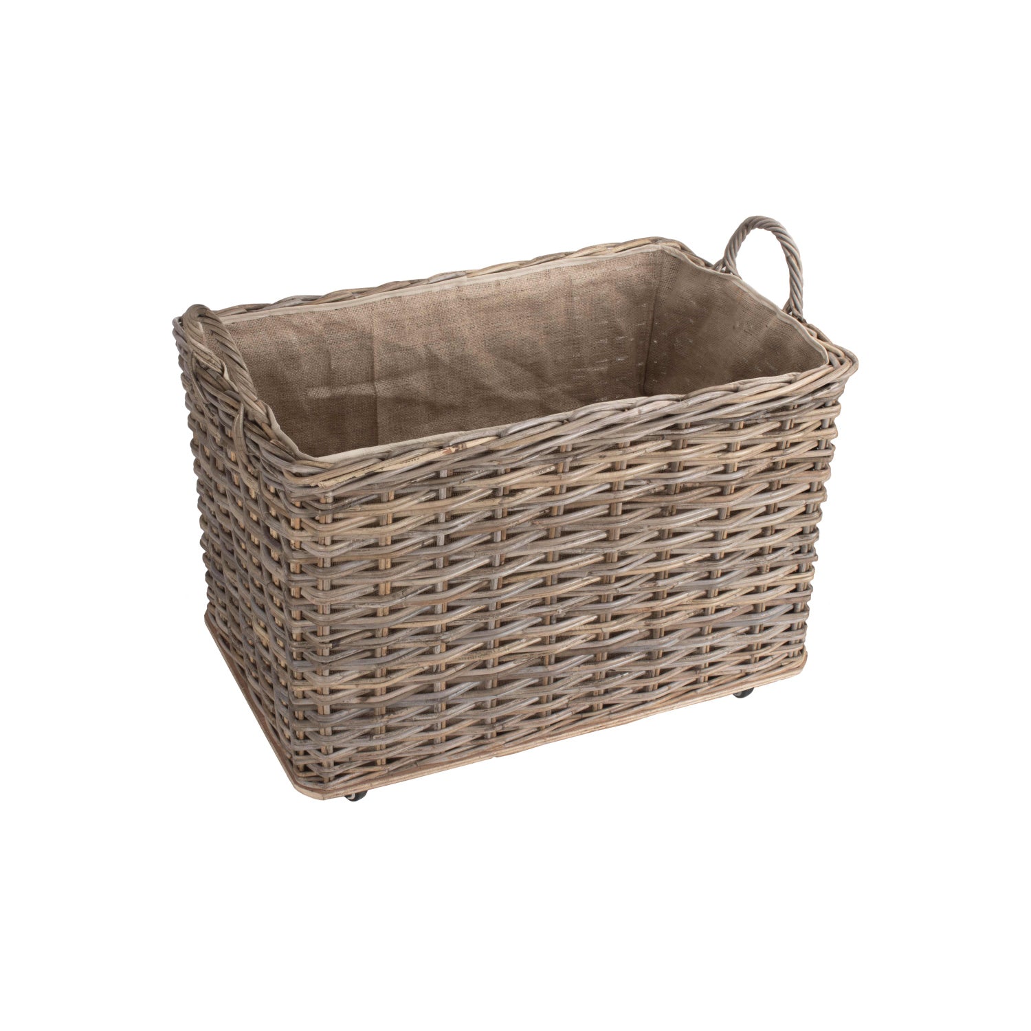 Large Wheeled Rattan Cordura Lined Log Basket