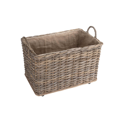Large Wheeled Rattan Cordura Lined Log Basket