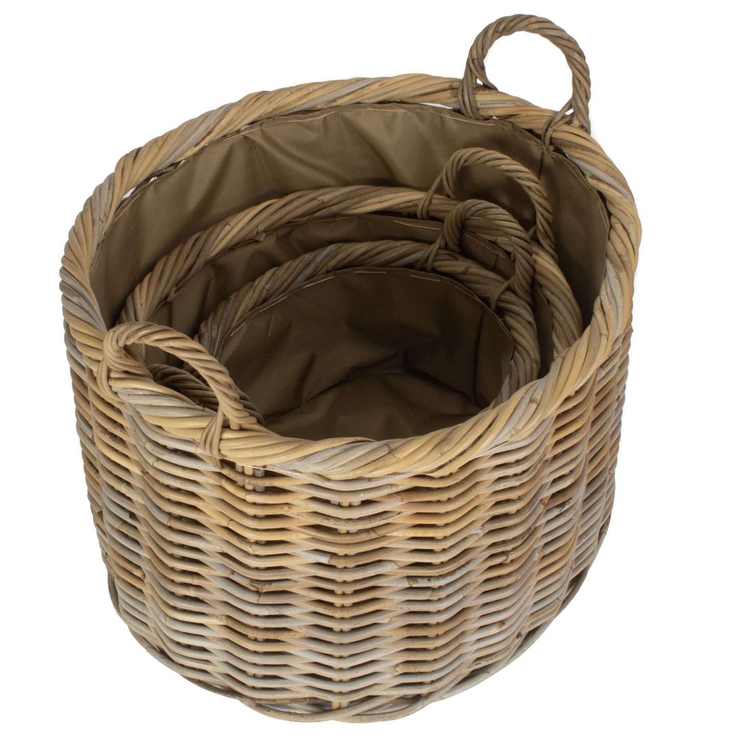 Oval Rattan Storage / Log Basket With Cordura Lining Set 3