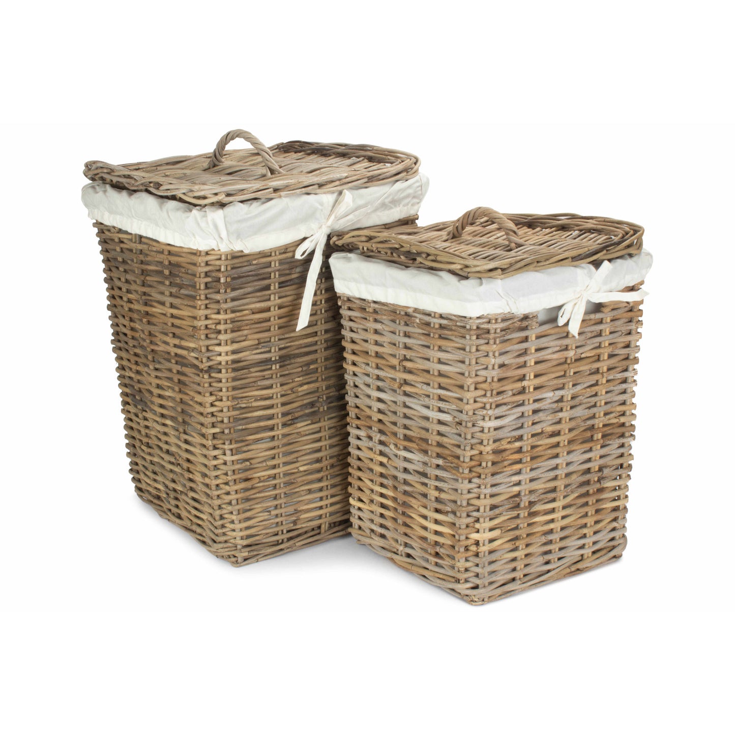 Square Rattan Laundry Hamper Basket Set 2