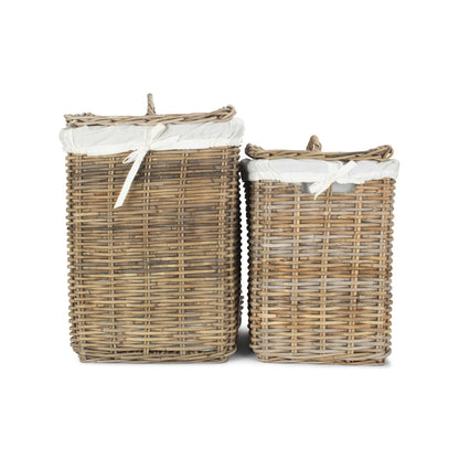 Square Rattan Laundry Hamper Basket Set 2