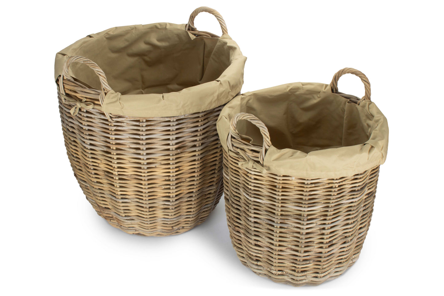 Tall Round Kubu Rattan Log Basket with Cordura Lining Set 2