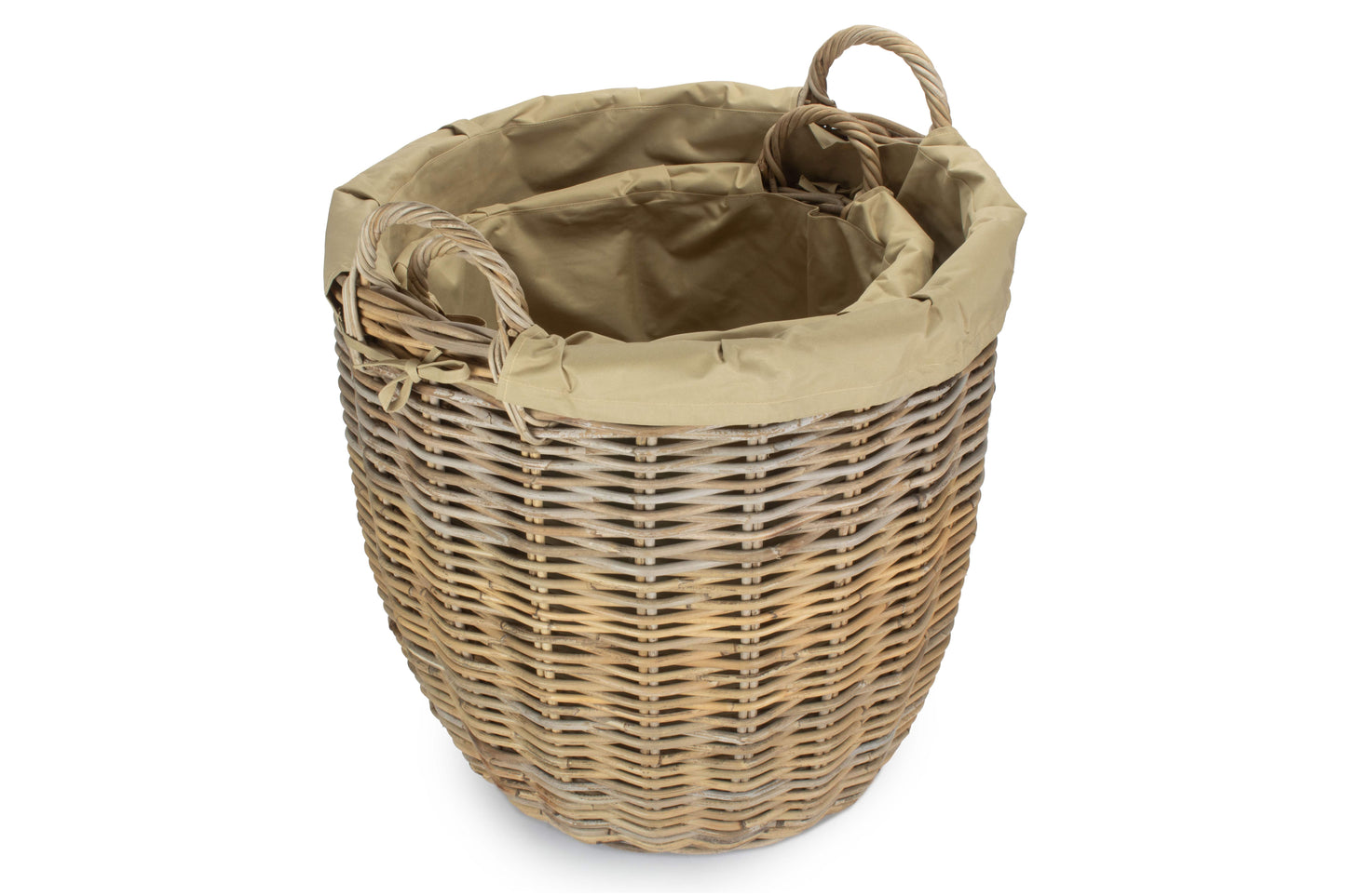 Tall Round Kubu Rattan Log Basket with Cordura Lining Set 2