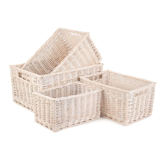 White Wash Willow Storage Basket Set 4