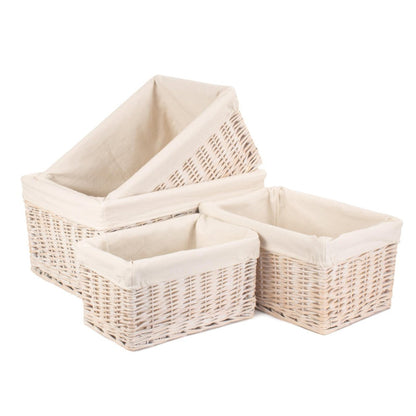 White Wash Willow Storage Basket with White Lining Set 4