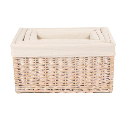 White Wash Willow Storage Basket with White Lining Set 4
