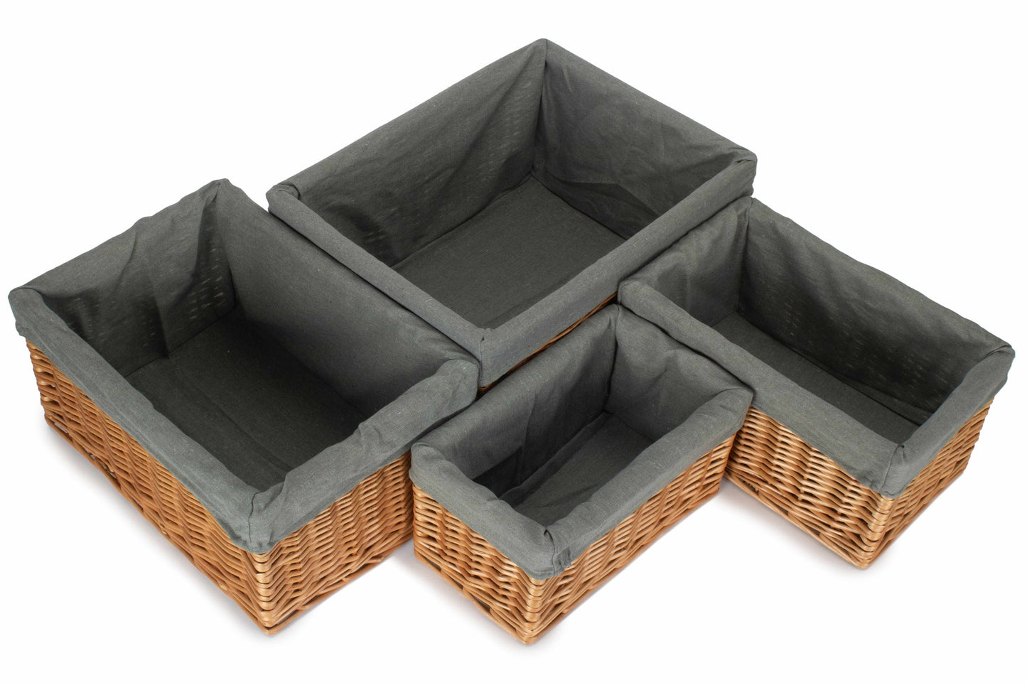 Double Steamed Willow Storage Basket with Grey Sage Lining Set 4