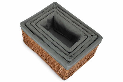 Double Steamed Willow Storage Basket with Grey Sage Lining Set 4