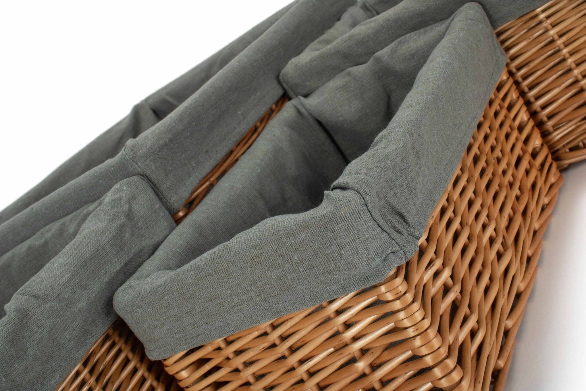 Double Steamed Willow Storage Basket with Grey Sage Lining Set 4
