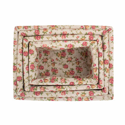 Double Steamed Willow Storage Basket with Garden Rose Lining Set 4