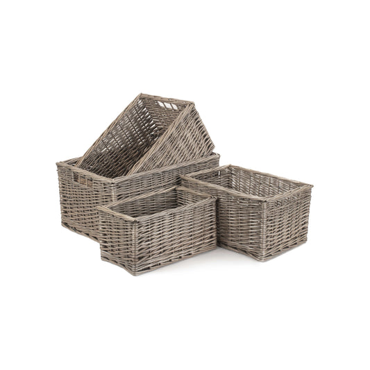 Antique Wash Willow Storage Basket Set 4