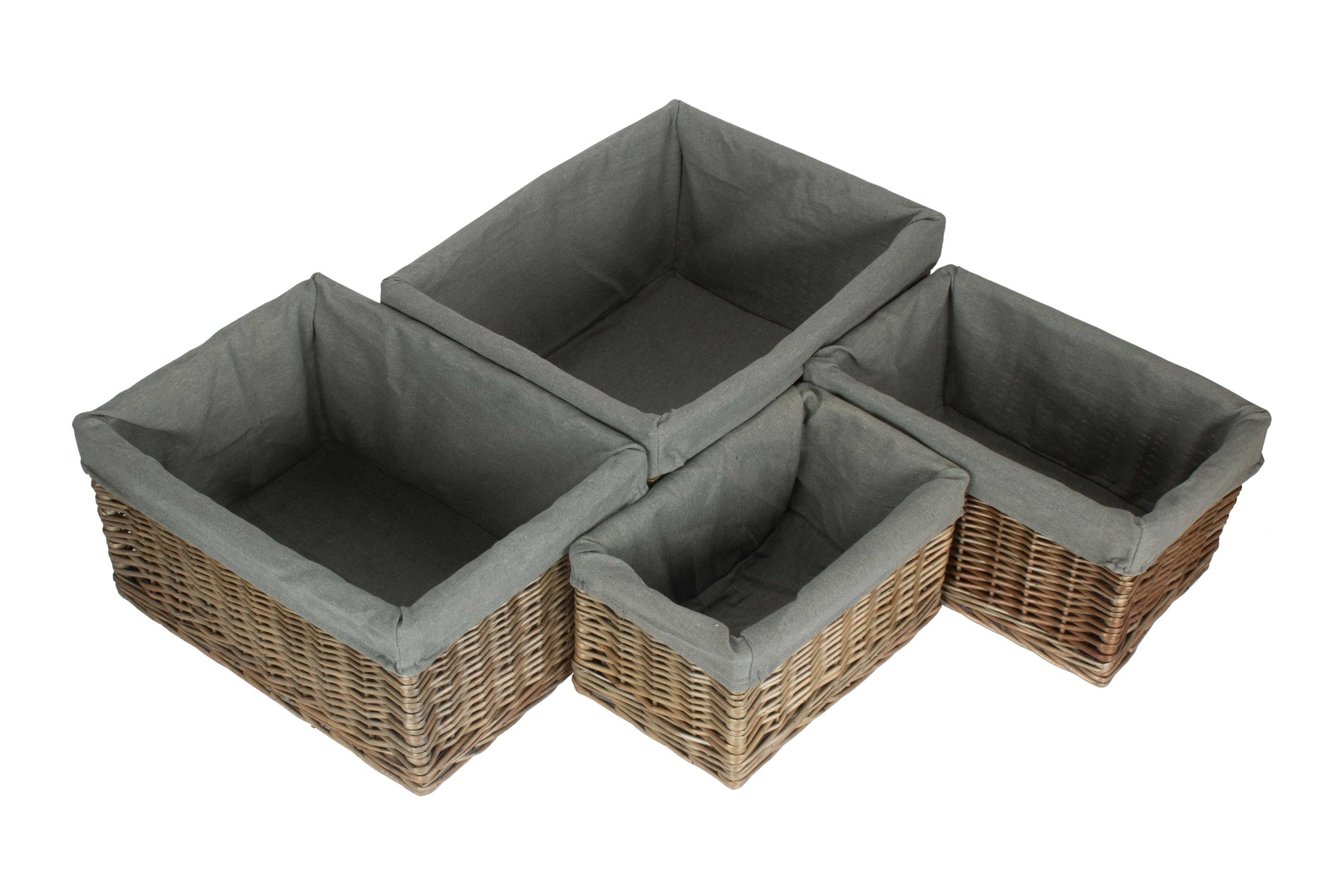 Antique Wash Willow Storage Basket with Grey Sage Lining Set 4