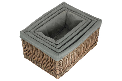 Antique Wash Willow Storage Basket with Grey Sage Lining Set 4