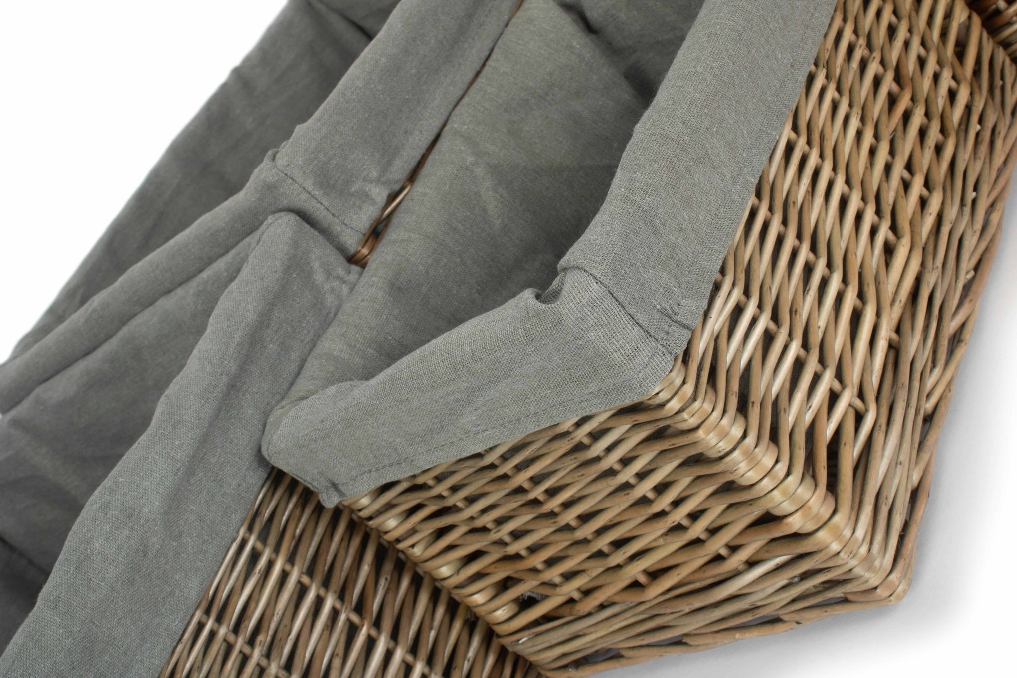 Antique Wash Willow Storage Basket with Grey Sage Lining Set 4