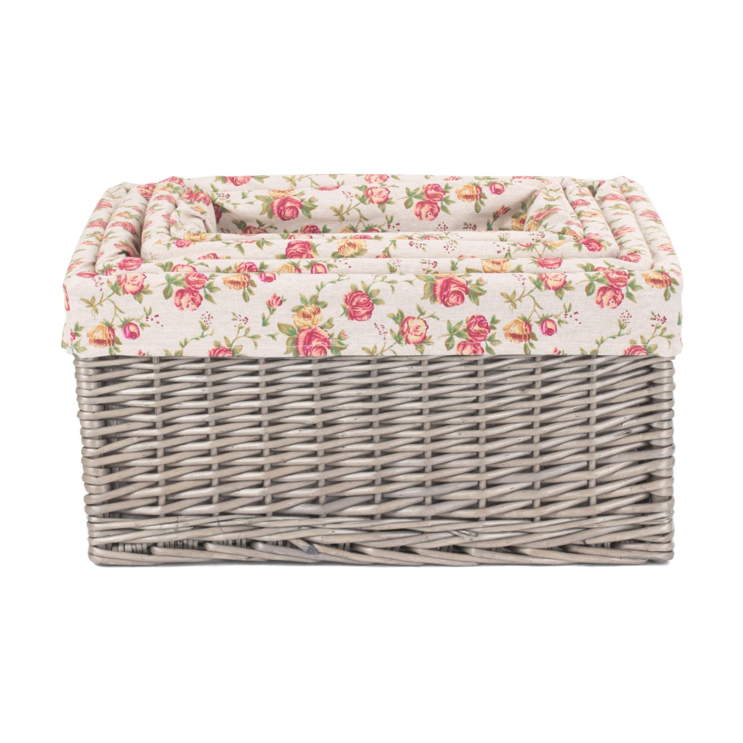 Antique Wash Garden Rose Lined Storage Basket Set 4