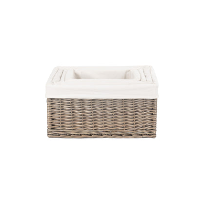 Antique Wash Willow Storage Basket with White Lining Set 4