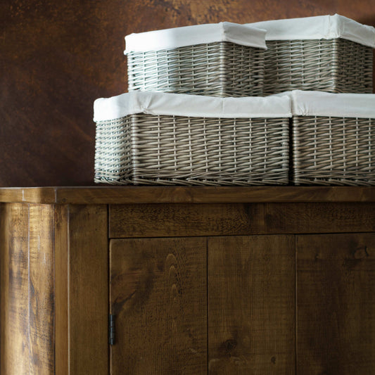 Antique Wash Willow Storage Basket with White Lining Set 4