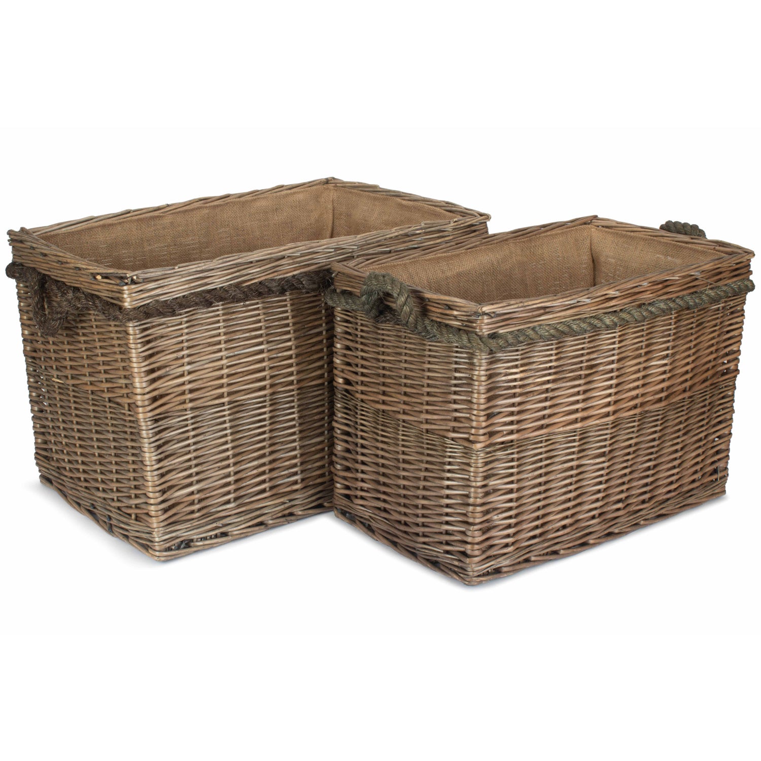 Set 2 Rectangular Rope Handled Log Baskets