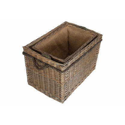Set of 2 Rectangular Rope Handled Log Baskets