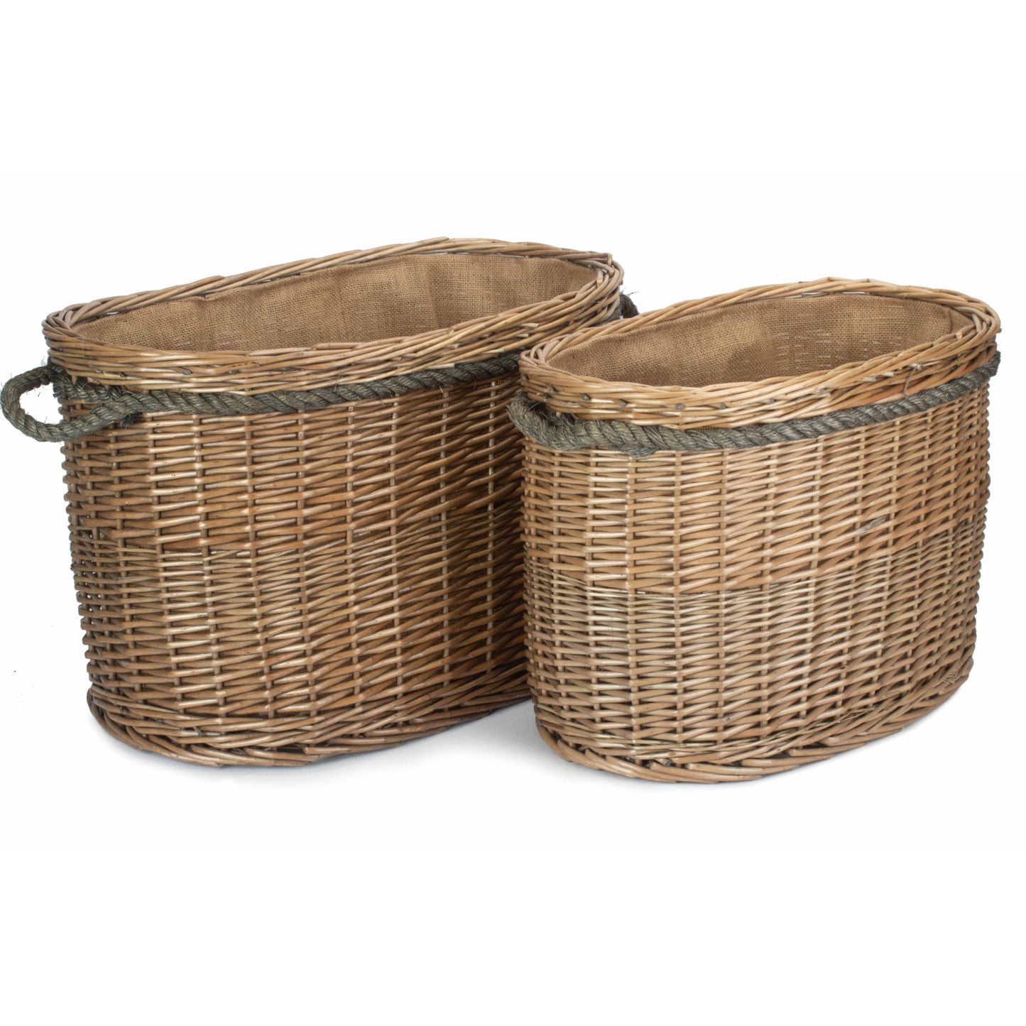 Set 2 Oval Rope Handled Log Baskets