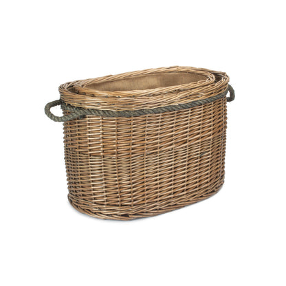 Set 2 Oval Rope Handled Log Baskets