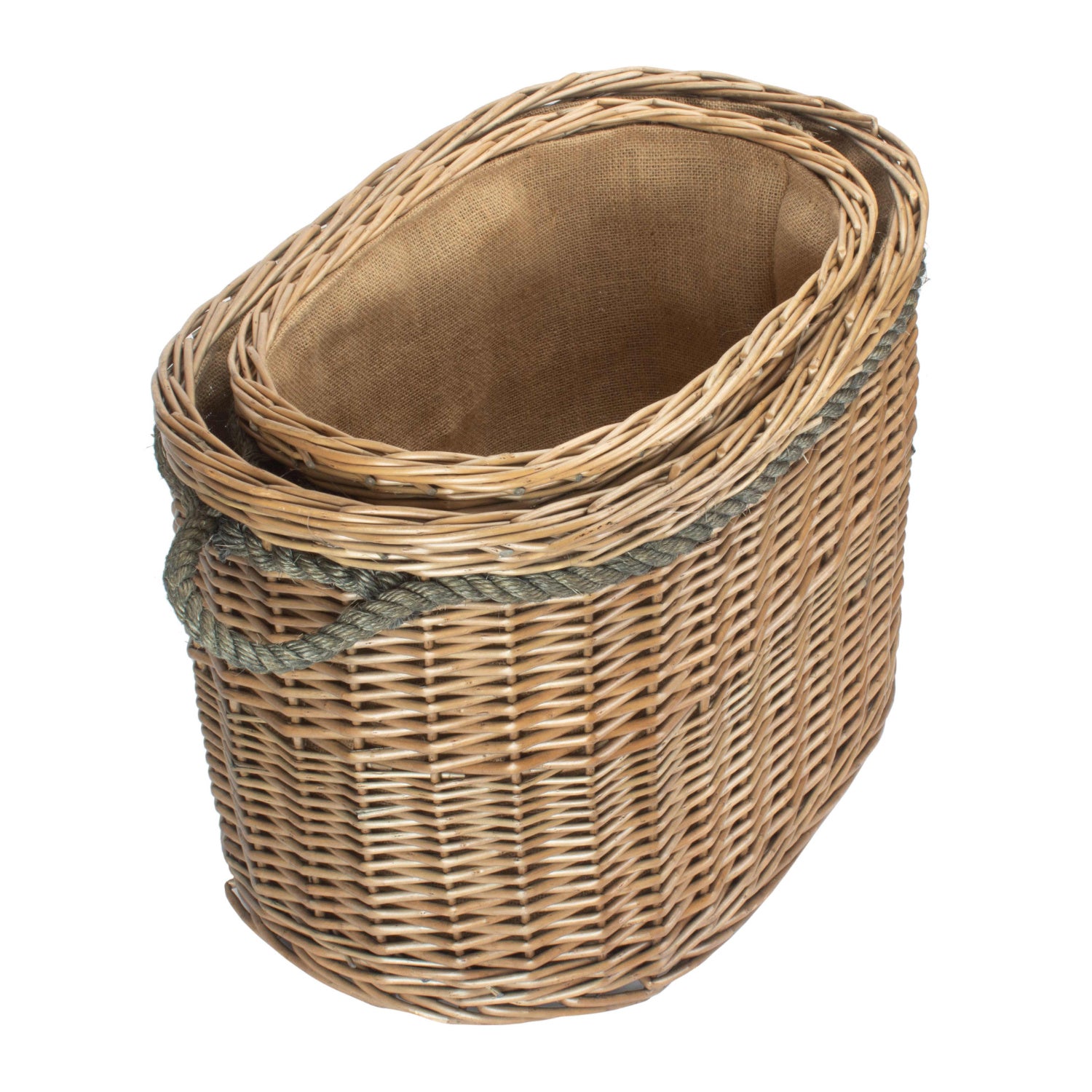 Set 2 Oval Rope Handled Log Baskets
