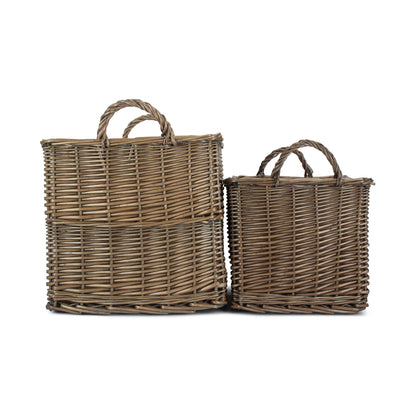 Antique Wash Rectangular Hessian Lined Basket Set 2