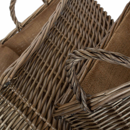 Antique Wash Rectangular Hessian Lined Basket Set 2
